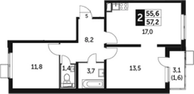 . Вариант № 9836997, 0, площадь - 56.8 квм, цена 14276680 рублей
