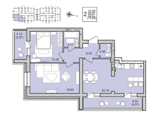 . Вариант № 130685, 1, площадь - 75.89 квм, цена 8727350 рублей
