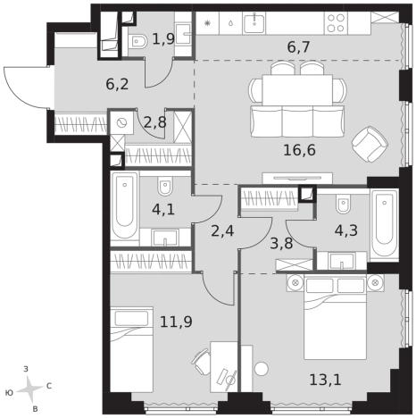 Купить трехкомнатную квартиру в новостройках у метро Хорошево в Москве. Вариант № 9507978, 0, площадь -  квм, цена 48243060 рублей