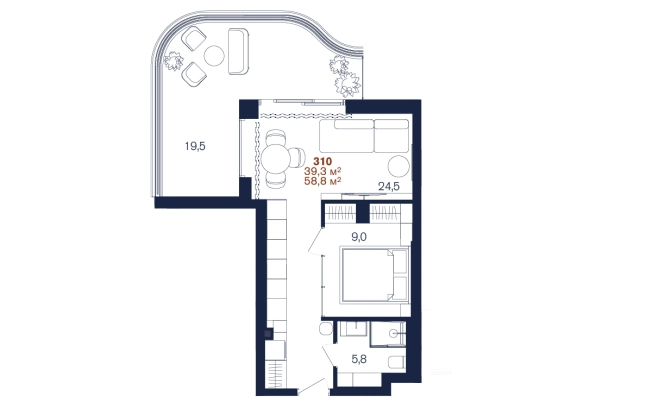 . Вариант № 2881867, 0, площадь - 58.8 квм, цена 64680000 рублей