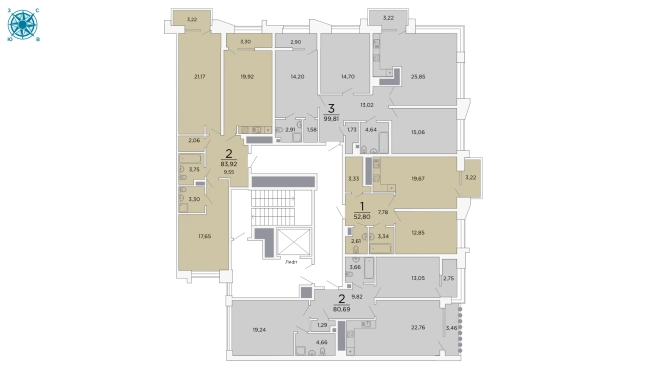 Купить квартиру в новостройках в ЖК "Вега" в Рязани. Вариант № 77635, 2, площадь -  квм, цена 13970887 рублей