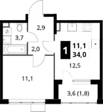 . Вариант № 9822056, 0, площадь - 34 квм, цена 10696400 рублей