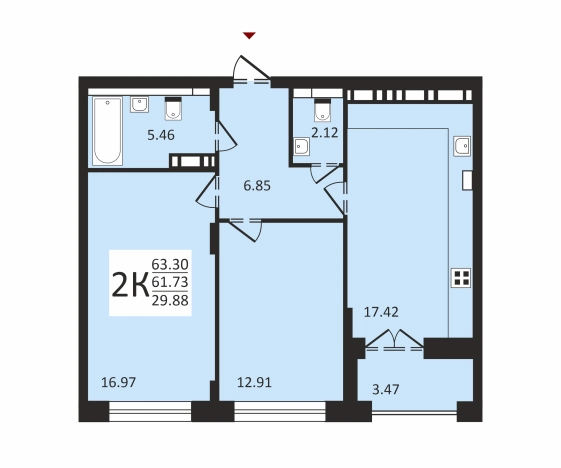 . Вариант № 110093, 0, площадь - 63.3 квм, цена 7570000 рублей
