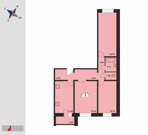 . Вариант № 2044, 27, площадь - 85 квм, цена 11190000 рублей
