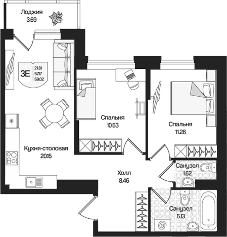 Купить трехкомнатную квартиру у метро Парнас в Ленинградской области. Вариант № 9314057, 0, площадь -  квм, цена 13280467 рублей
