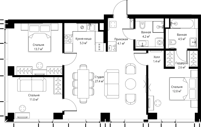 Купить трехкомнатную квартиру в ЖК Symphony 34 в Москве. Вариант № 141514, 0, площадь -  квм, цена 49047800 рублей