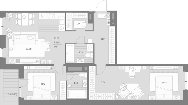 . Вариант № 4160671, 0, площадь - 89.48 квм, цена 59446500 рублей