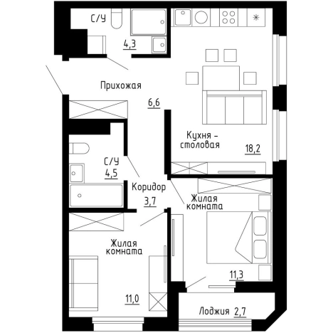 Купить двухкомнатную квартиру в ЖК "7Я" в Владивостоке. Вариант № 9768222, 0, площадь -  квм, цена 14640000 рублей