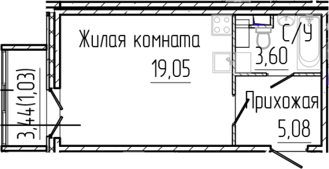 . Вариант № 7979323, 0, площадь - 27.73 квм, цена 5263080 рублей