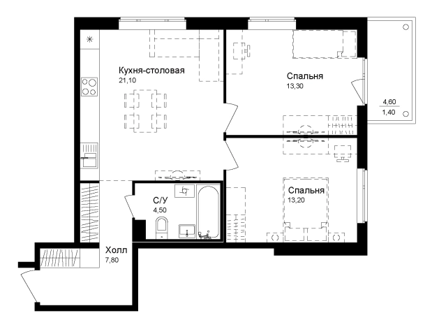 . Вариант № 7829254, 0, площадь - 59.9 квм, цена 7969000 рублей