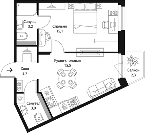 . Вариант № 7829459, 0, площадь - 40.51 квм, цена 9162056 рублей