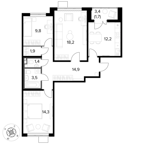 Купить трехкомнатную квартиру у метро Домодедовская в Видном. Вариант № 9905155, 0, площадь -  квм, цена 18376610 рублей