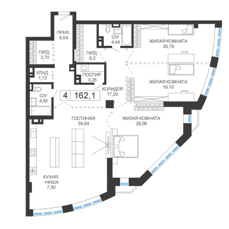 Купить четырехкомнатную квартиру в Приморском крае. Вариант № 6057968, 0, площадь -  квм, цена 42146000 рублей