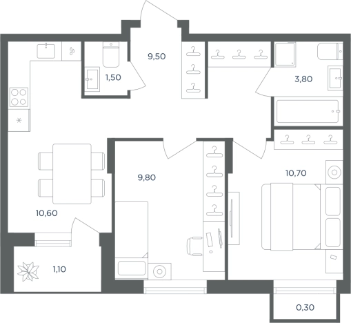 Купить двухкомнатную квартиру в новостройках в Одинцове. Вариант № 7688723, 0, площадь -  квм, цена 9557474 рублей