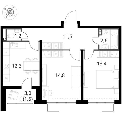 . Вариант № 9949557, 0, площадь - 57.3 квм, цена 18043770 рублей