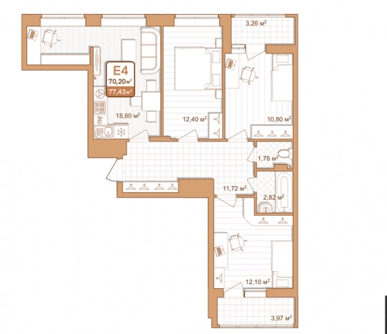 Купить трехкомнатную квартиру в Тульской области. Вариант № 77963, 0, площадь -  квм, цена 6426690 рублей