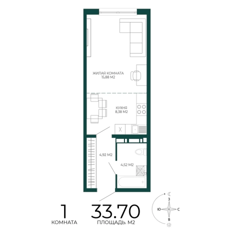 Купить однокомнатную квартиру в Микрорайоне Пенза-2, Железнодорожный район в Пензе. Вариант № 5388456, 0, площадь -  квм, цена 3100400 рублей
