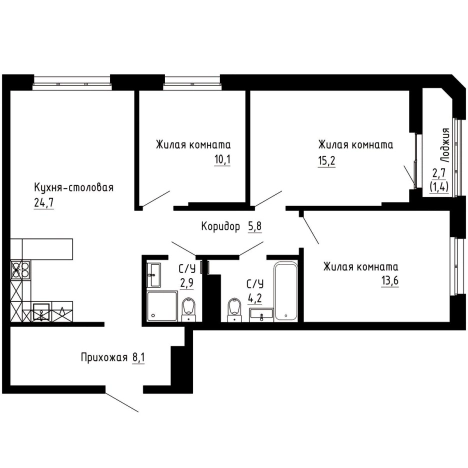 Купить трехкомнатную квартиру в ЖК "7Я" в Владивостоке. Вариант № 9769279, 0, площадь -  квм, цена 18275000 рублей