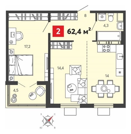 Купить двухкомнатную квартиру в ЖК Жилой комплекс "Радужные дворы" в Пензенской области. Вариант № 153550, 0, площадь -  квм, цена 6339840 рублей