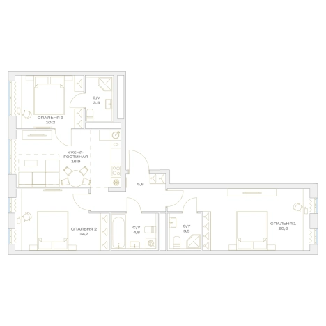 . Вариант № 879594, 0, площадь - 80.2 квм, цена 20417008 рублей