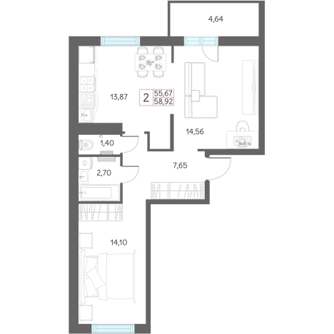 Купить двухкомнатную квартиру в новостройках в ЖК "Рассвет" в Тобольске. Вариант № 159709, 0, площадь -  квм, цена 6150000 рублей
