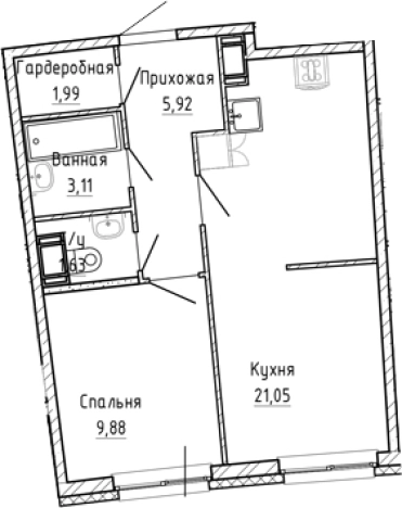 . Вариант № 8928421, 0, площадь - 43.58 квм, цена 7512451 рублей
