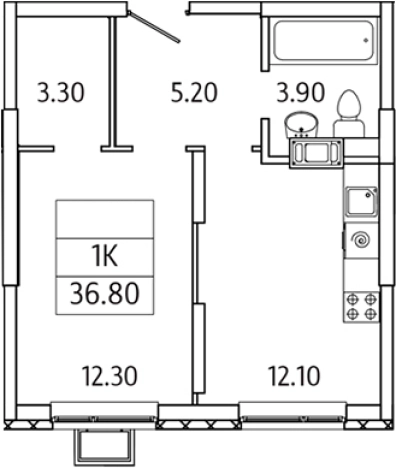 . Вариант № 128980, 0, площадь - 36.8 квм, цена 7187770 рублей
