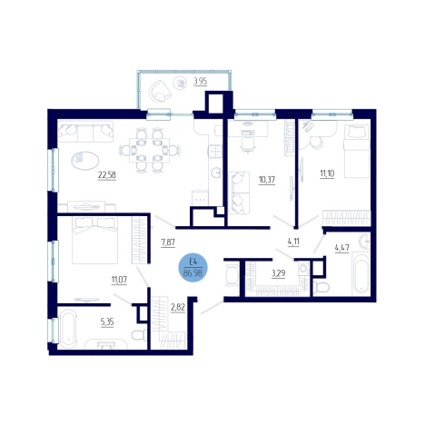 Купить трехкомнатную квартиру на улице проезд Бульвар Оптимистов в Рязанской области. Вариант № 102160, 0, площадь -  квм, цена 9739151 рублей