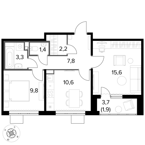 . Вариант № 123344, 0, площадь - 52.6 квм, цена 15527520 рублей