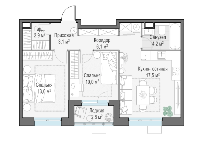 . Вариант № 165906, 0, площадь - 57 квм, цена 10660000 рублей