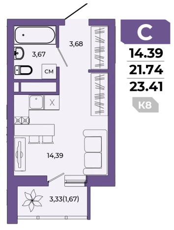 Купить Студию в ЖК Жилой комплекс "Supernova" в Пензе. Вариант № 88130, 0, площадь -  квм, цена 4342555 рублей