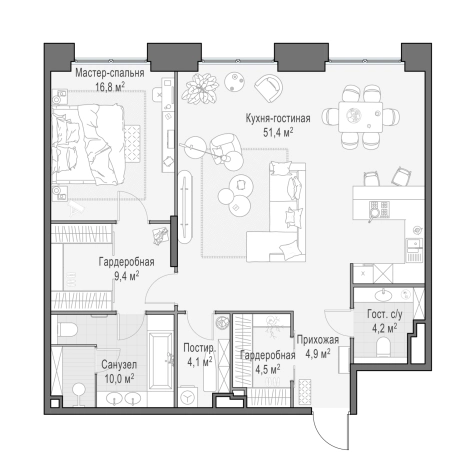 Купить трехкомнатную квартиру у метро Улица 1905 года в Москве. Вариант № 168575, 0, площадь -  квм, цена 127180000 рублей