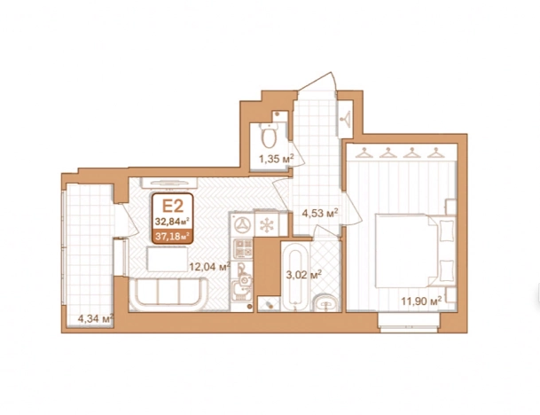 . Вариант № 70927, 0, площадь - 37.18 квм, цена 3718000 рублей