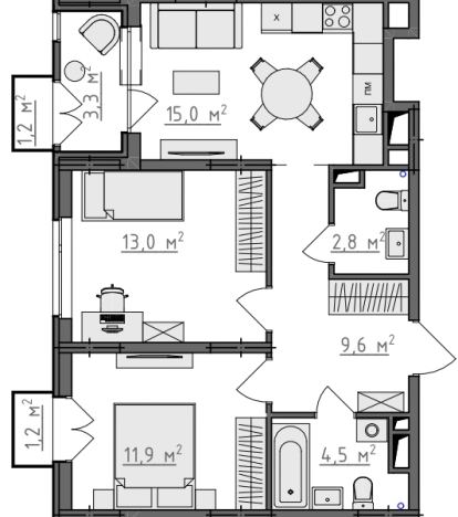 Купить квартиру в ЖК Квартал Новаторов в Владимире. Вариант № 130315, 0, площадь -  квм, цена 6331190 рублей