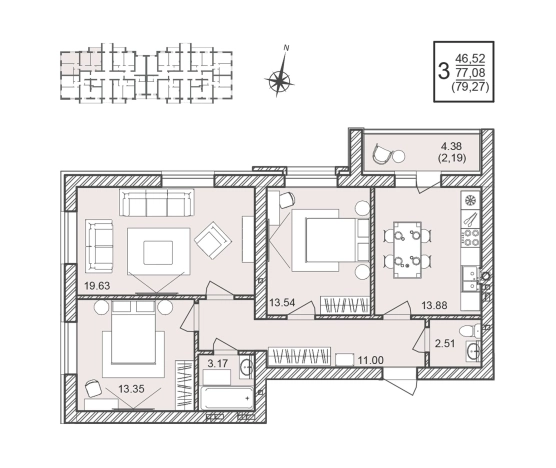 Купить трехкомнатную квартиру в новостройках в Воронежской области. Вариант № 1166605, 0, площадь -  квм, цена 8323350 рублей