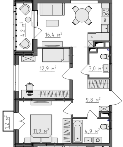 Купить квартиру в новостройках в ЖК Квартал Новаторов в Владимире. Вариант № 130322, 0, площадь -  квм, цена 6442800 рублей