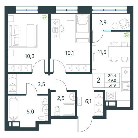 Купить двухкомнатную квартиру в ЖК мкр. Хороший в Чите. Вариант № 138282, 0, площадь -  квм, цена 8028930 рублей