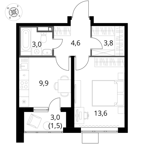 Купить однокомнатную квартиру у метро Битца в Московской области. Вариант № 9946984, 0, площадь -  квм, цена 12401480 рублей