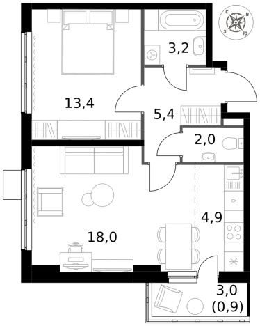 Купить двухкомнатную квартиру у метро Домодедовская в Видном. Вариант № 9953947, 0, площадь -  квм, цена 14980520 рублей