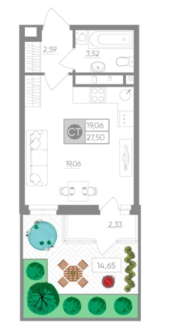 Купить Студию в Тульской области. Вариант № 72943, 0, площадь -  квм, цена 3134175 рублей