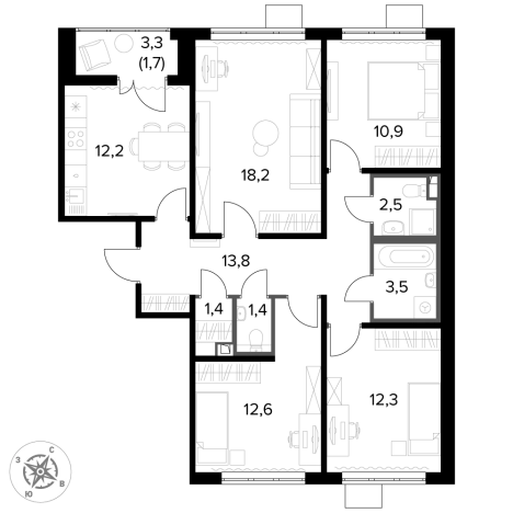 Купить четырехкомнатную квартиру в Московской области. Вариант № 9905188, 0, площадь -  квм, цена 21412300 рублей