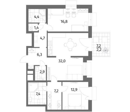 Купить трехкомнатную квартиру в ЖК Парусная 1 в Санкт-Петербурге. Вариант № 7262450, 0, площадь -  квм, цена 34844000 рублей