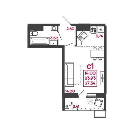 Купить Студию на улице Измайлова в Пензе. Вариант № 7643702, 0, площадь -  квм, цена 2761340 рублей