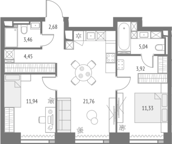 . Вариант № 108744, 0, площадь - 64.58 квм, цена 42583661 рублей