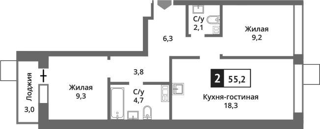 . Вариант № 111976, 0, площадь - 53.7 квм, цена 9923229 рублей
