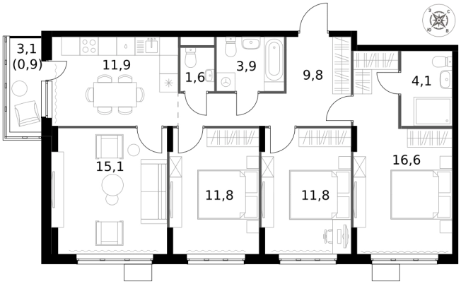 Купить четырехкомнатную квартиру в Московской области. Вариант № 9953783, 0, площадь -  квм, цена 18978750 рублей
