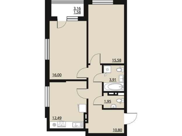 Купить двухкомнатную квартиру в ЖК Бунин в Воронеже. Вариант № 120342, 0, площадь -  квм, цена 9235490 рублей