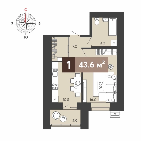 . Вариант № 86687, 0, площадь - 43.6 квм, цена 4519030 рублей