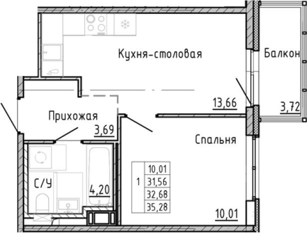 Купить однокомнатную квартиру в новостройках у метро Проспект Просвещения в Санкт-Петербурге. Вариант № 8164116, 0, площадь -  квм, цена 8957588 рублей