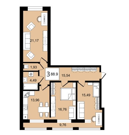 Купить трехкомнатную квартиру в ЖК Дом на Клубной в Воронеже. Вариант № 151719, 0, площадь -  квм, цена 14013300 рублей